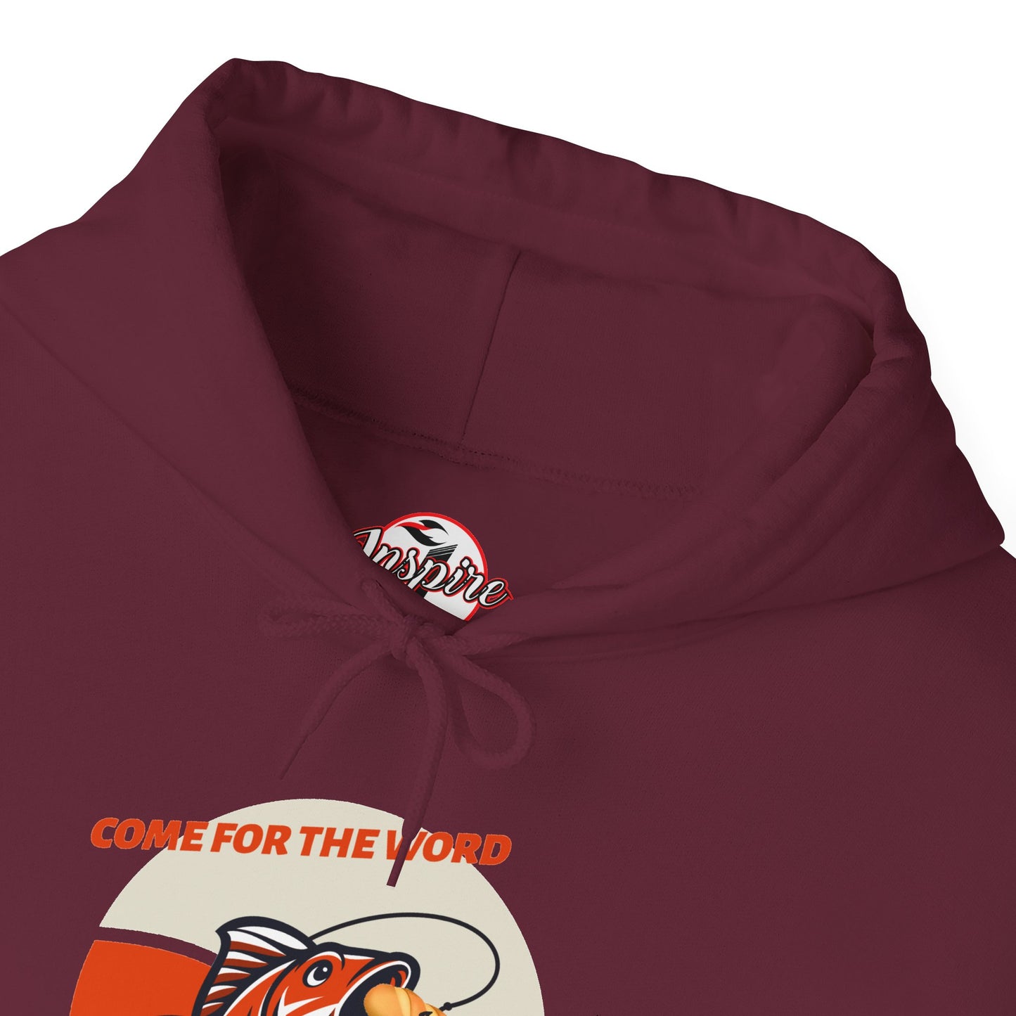 "Come for the Word, Stay for the Fish Sandwich" Graphic Hooded Sweatshirt