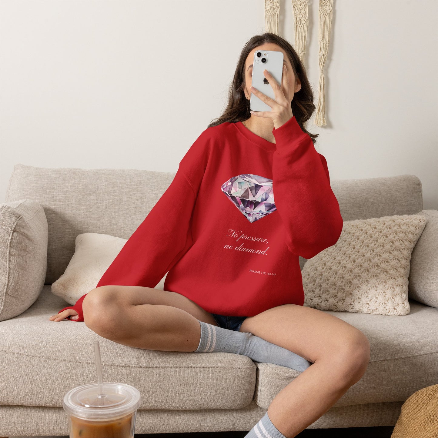 "No Pressure, No Diamond" Inspirational Crewneck Sweatshirt