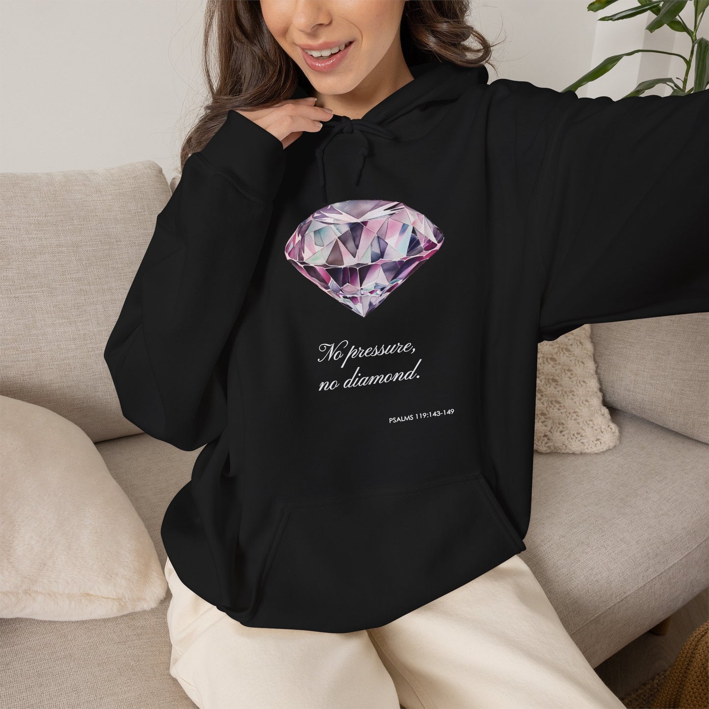"No pressure, no Diamond" Inspirational Graphic Pullover Hoodie