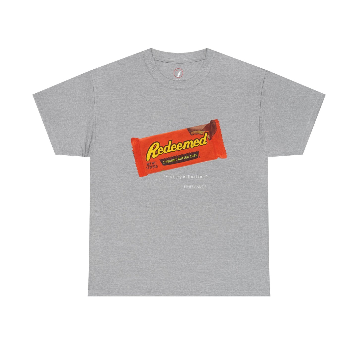 Redeemed Heavy Cotton Tee - Inspirational Faith Shirt with Peanut Butter Motif
