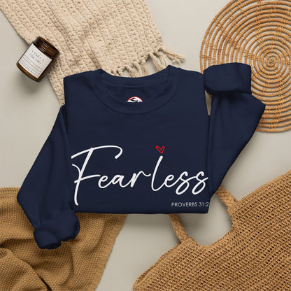 "Fearless" Inspirational Crewneck Sweatshirt — (Proverbs 31)