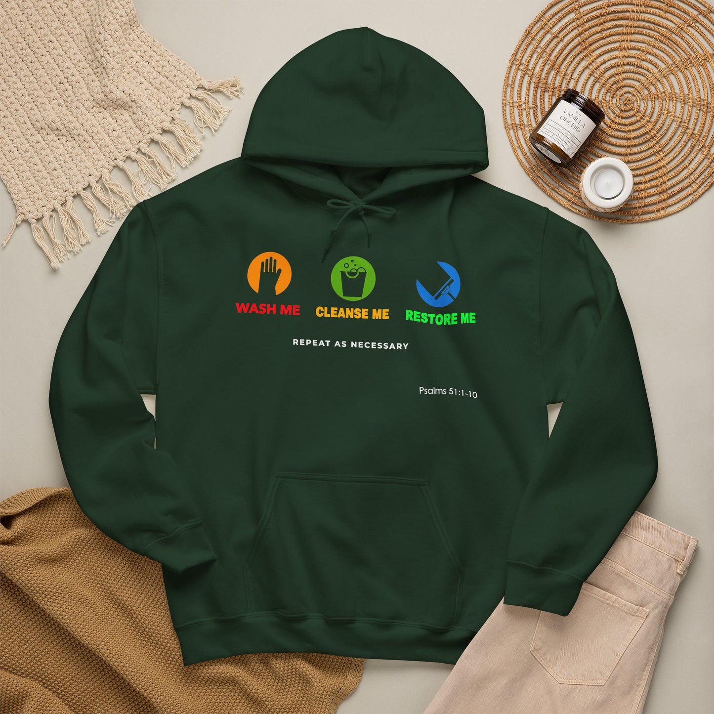 "Wash, Cleanse, Restore" Inspirational Faith-Based Hoodie