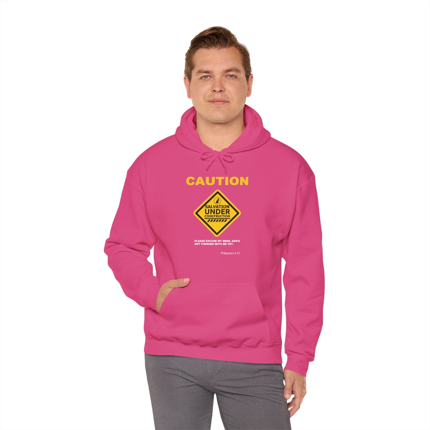 "Caution Salvation Under Construction" Graphic Pullover Hoodie