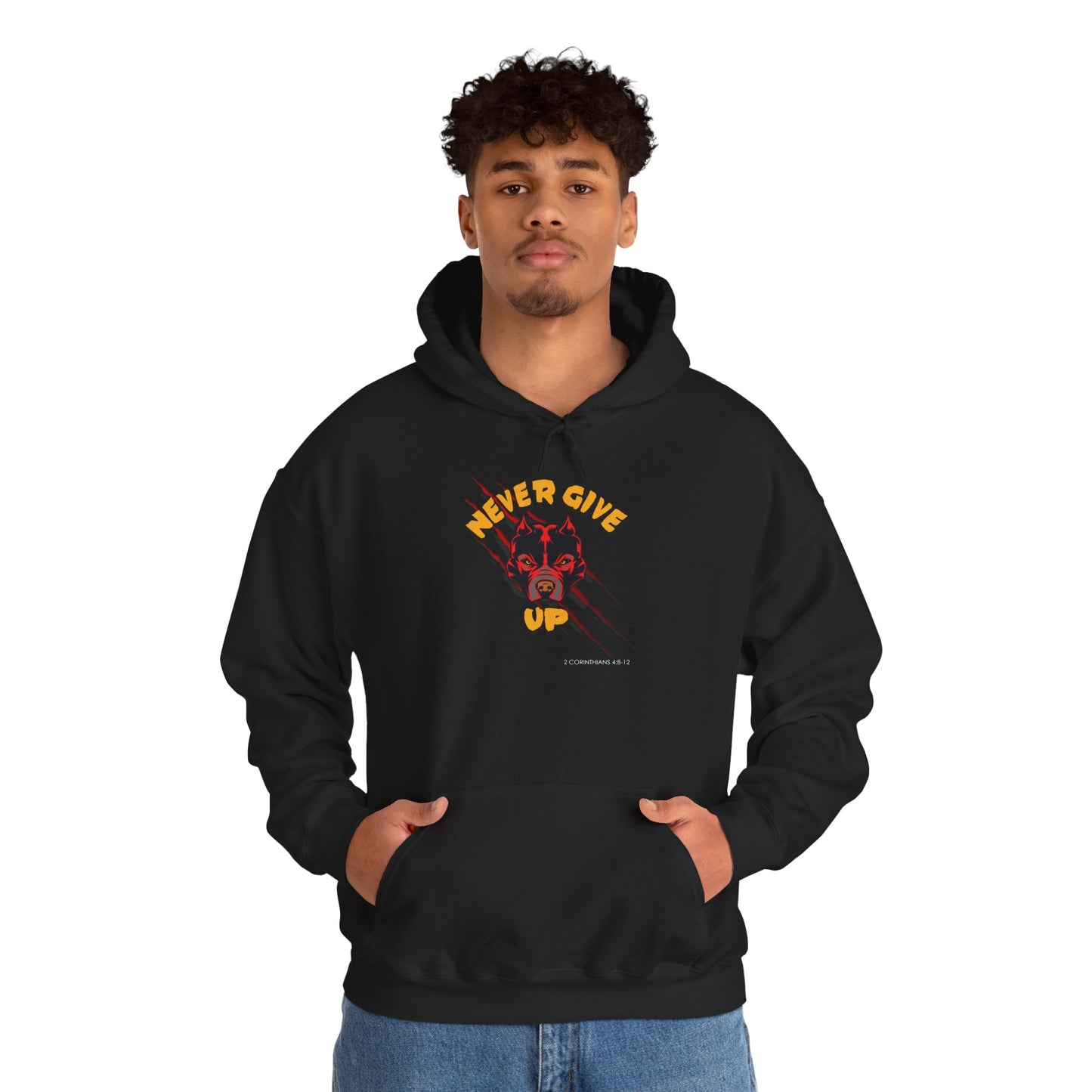 "Never Give Up" Hoodie Men's Motivational Graphic Hooded Sweatshirt