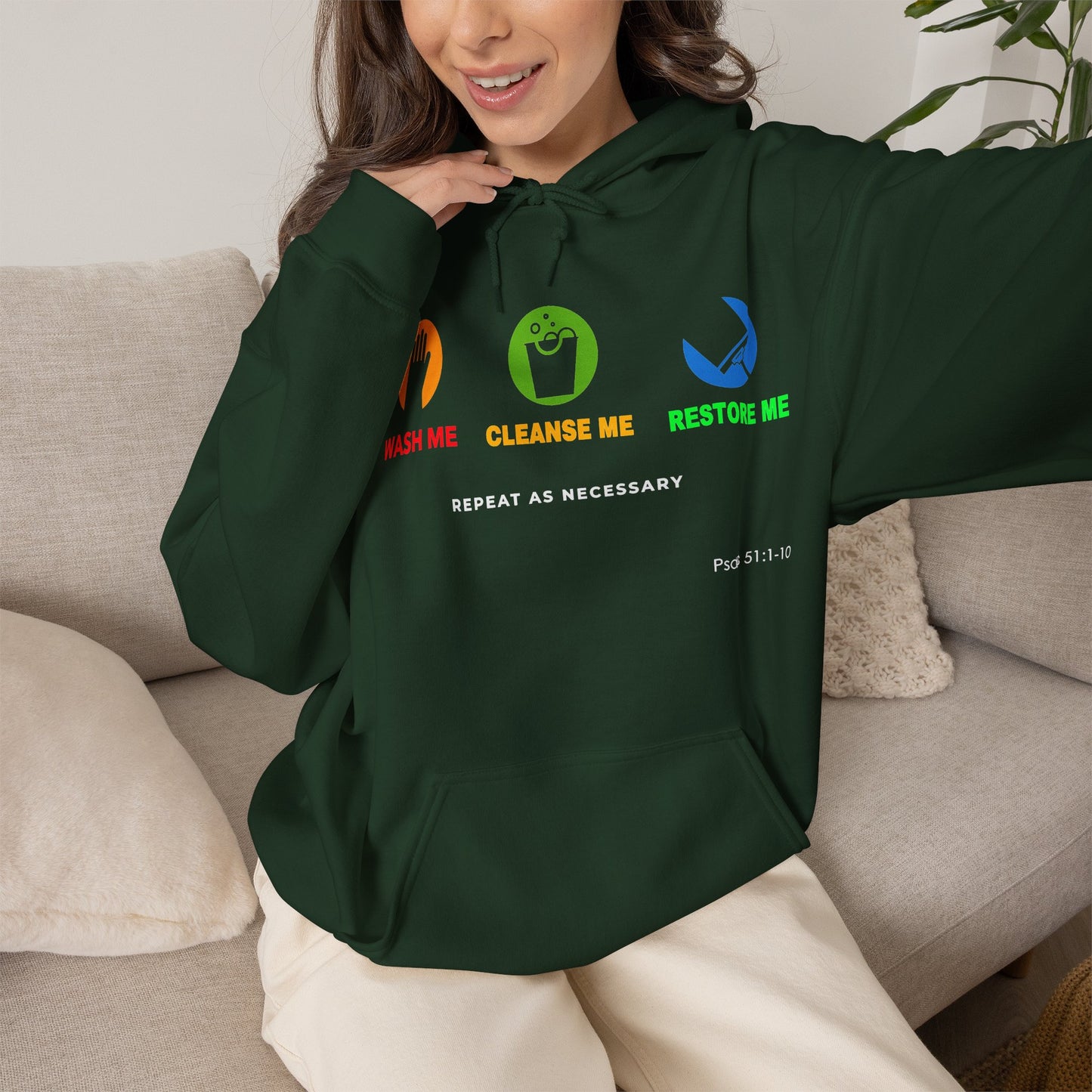 "Wash, Cleanse, Restore" Inspirational Faith-Based Hoodie