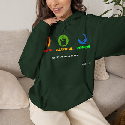 "Wash, Cleanse, Restore" Inspirational Faith-Based Hoodie