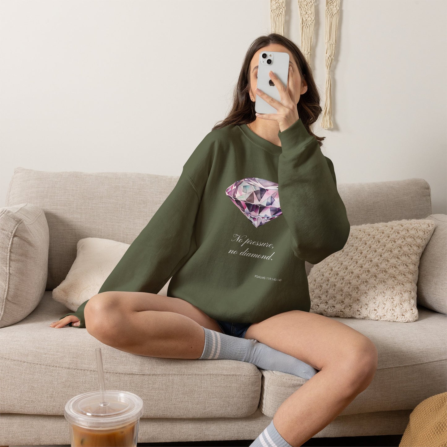 "No Pressure, No Diamond" Inspirational Crewneck Sweatshirt