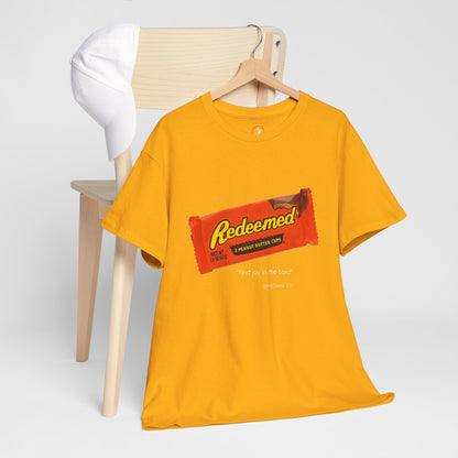 Redeemed Heavy Cotton Tee - Inspirational Faith Shirt with Peanut Butter Motif
