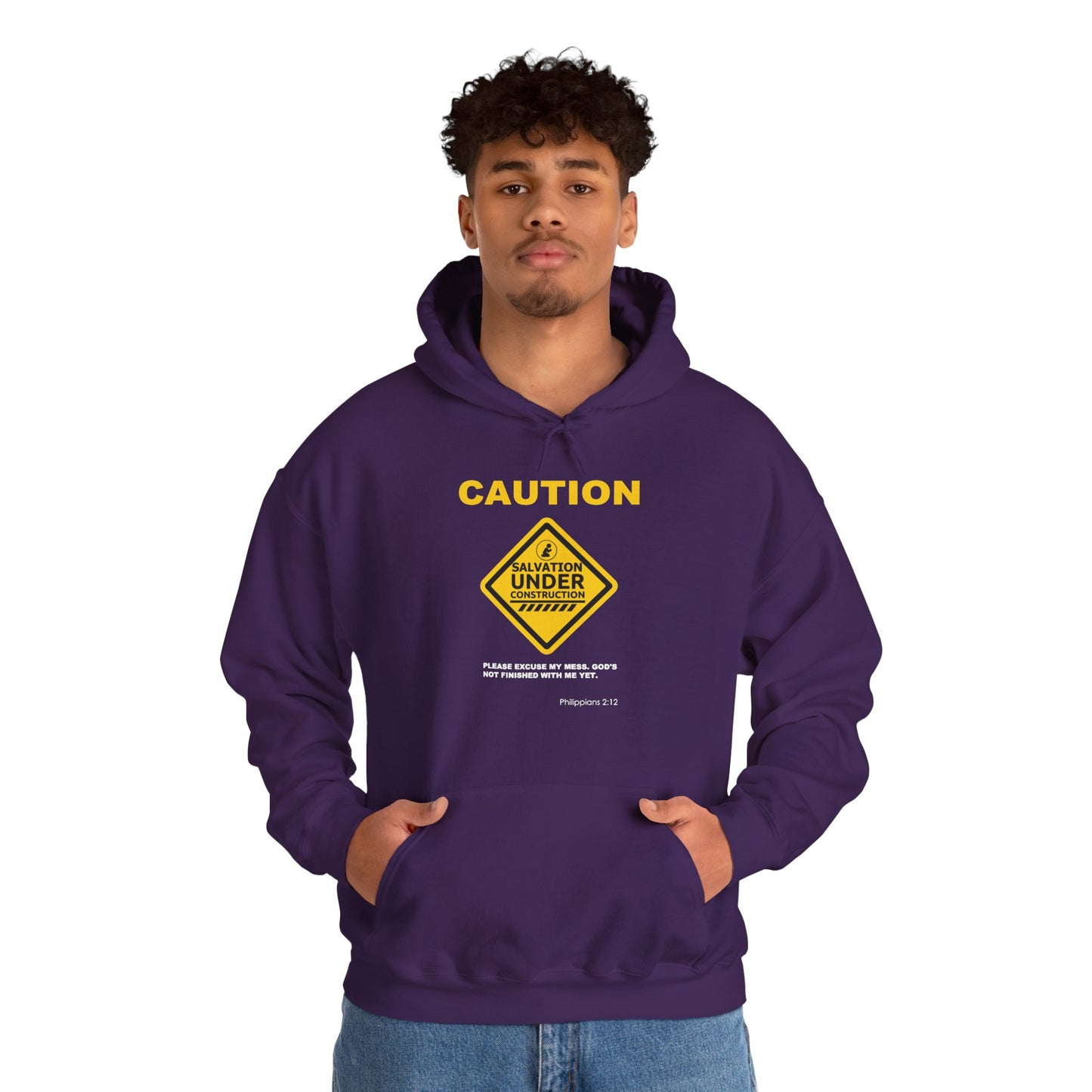 "Caution Salvation Under Construction" Graphic Pullover Hoodie