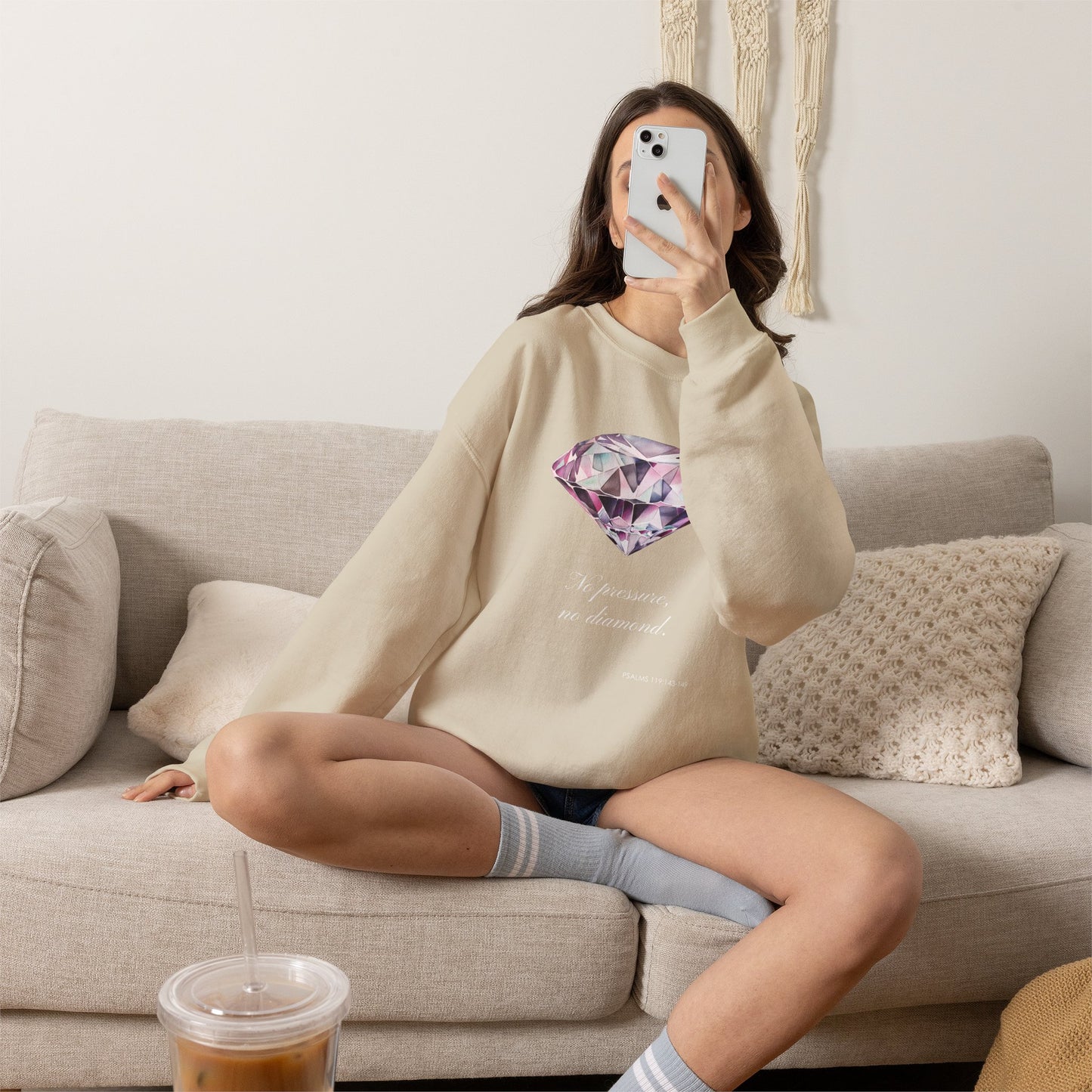 "No Pressure, No Diamond" Inspirational Crewneck Sweatshirt