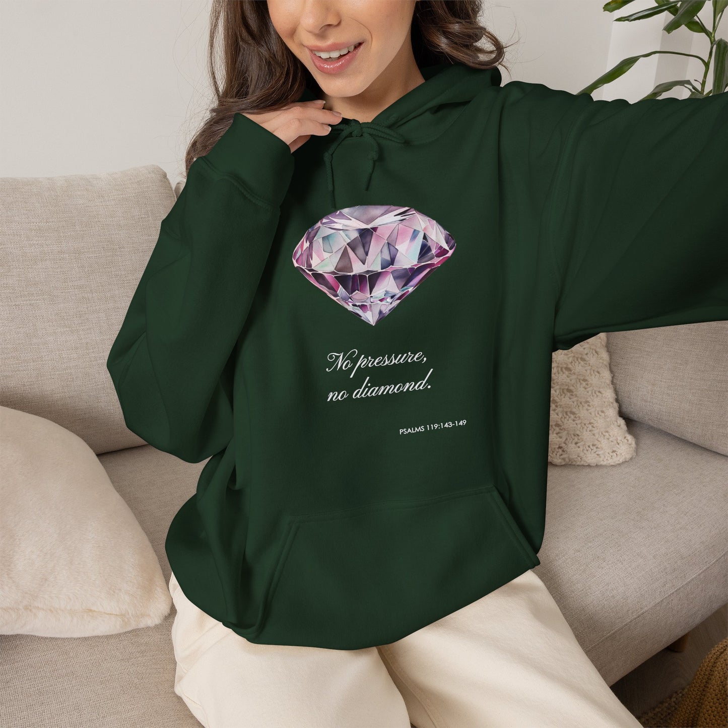 "No pressure, no Diamond" Inspirational Graphic Pullover Hoodie