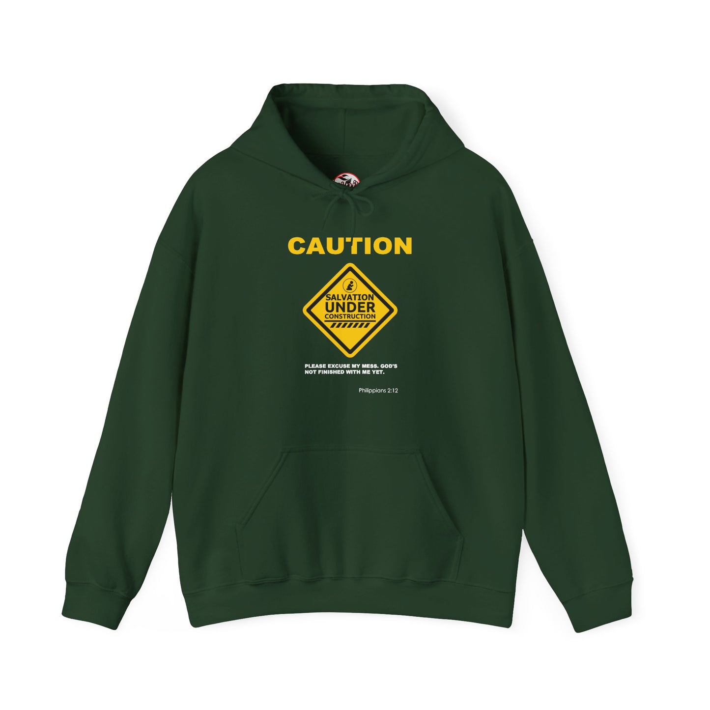 "Caution Salvation Under Construction" Graphic Pullover Hoodie