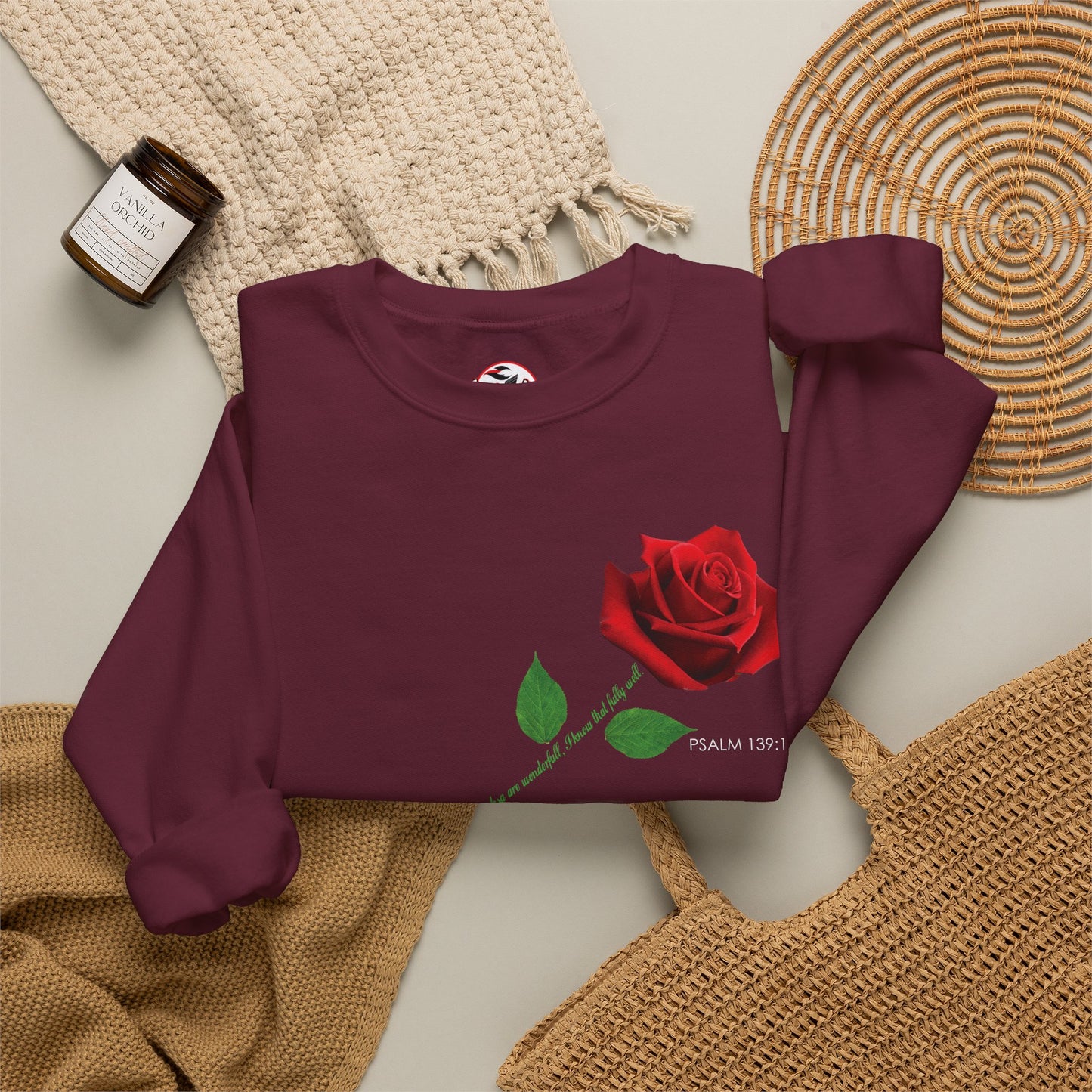 "Fearfully and Wonderfully Made" Rose Crewneck Sweatshirt