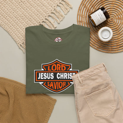 Jesus Christ Savior T‑Shirt — Lord Savior Motorcycle Shield Design