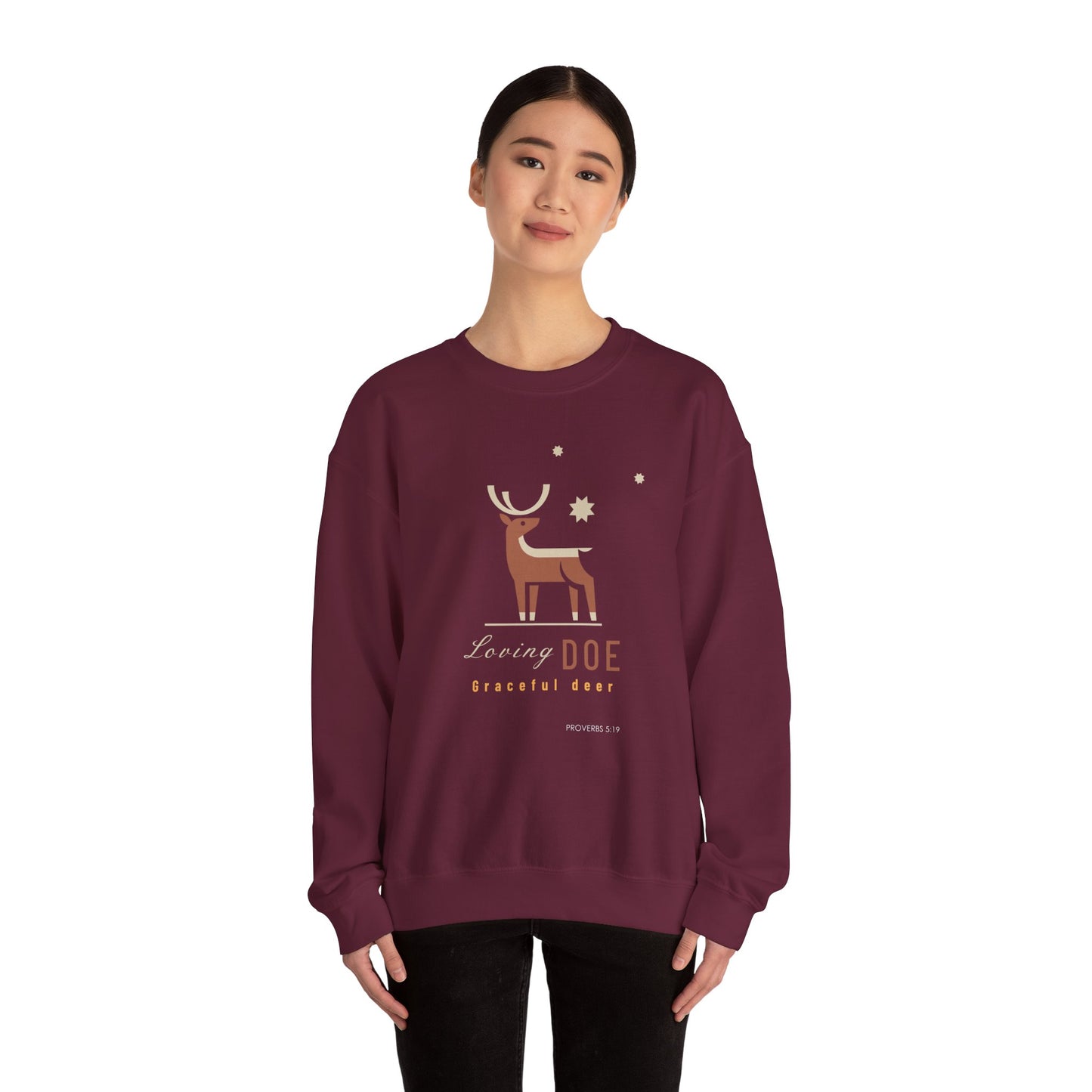 "Loving Doe Graceful Deer" Women's Inspirational Crewneck Sweatshirt