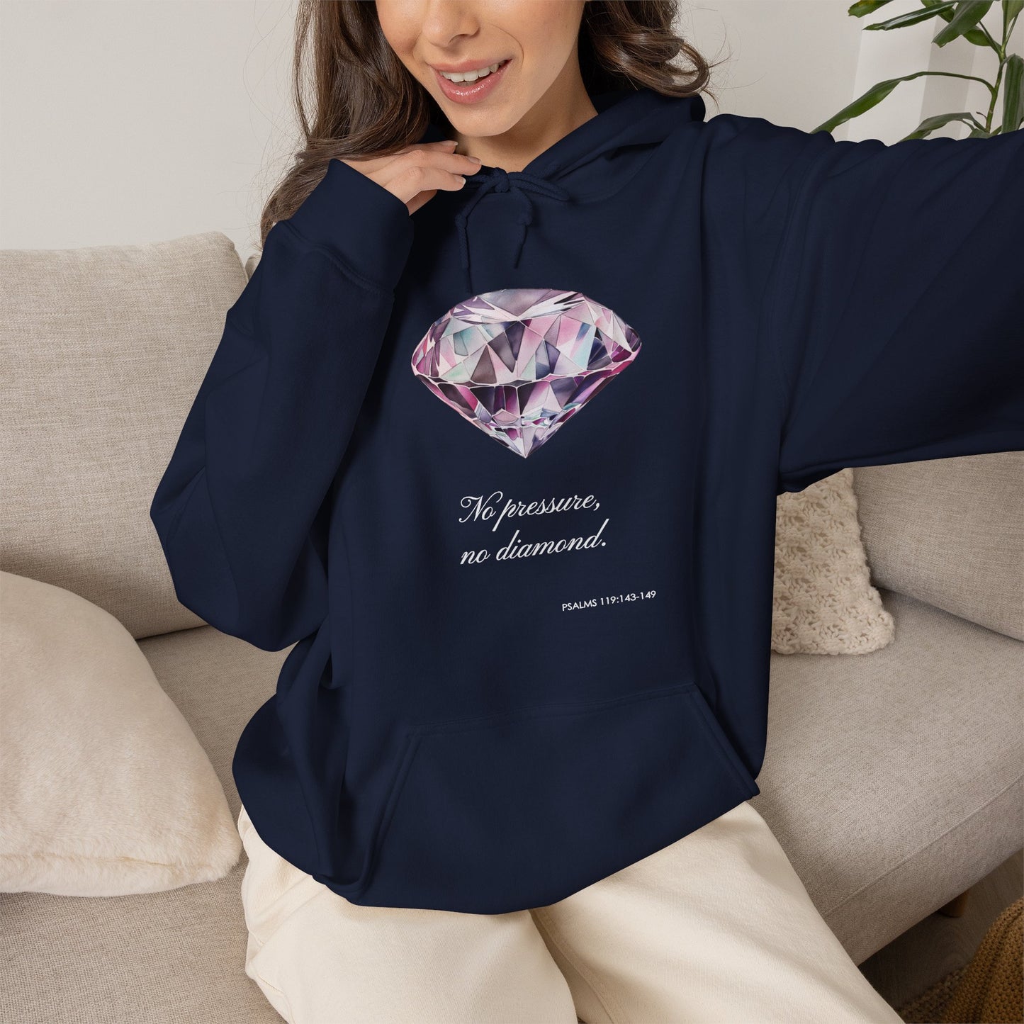 "No pressure, no Diamond" Inspirational Graphic Pullover Hoodie