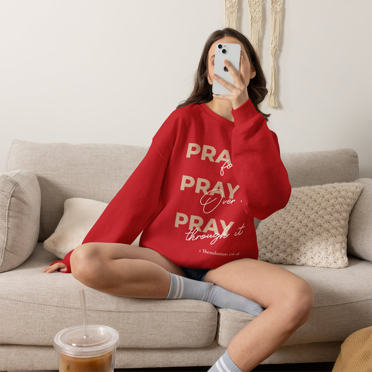 "Pray It Pray Over It Pray Through It" Inspirational Crewneck Sweatshirt