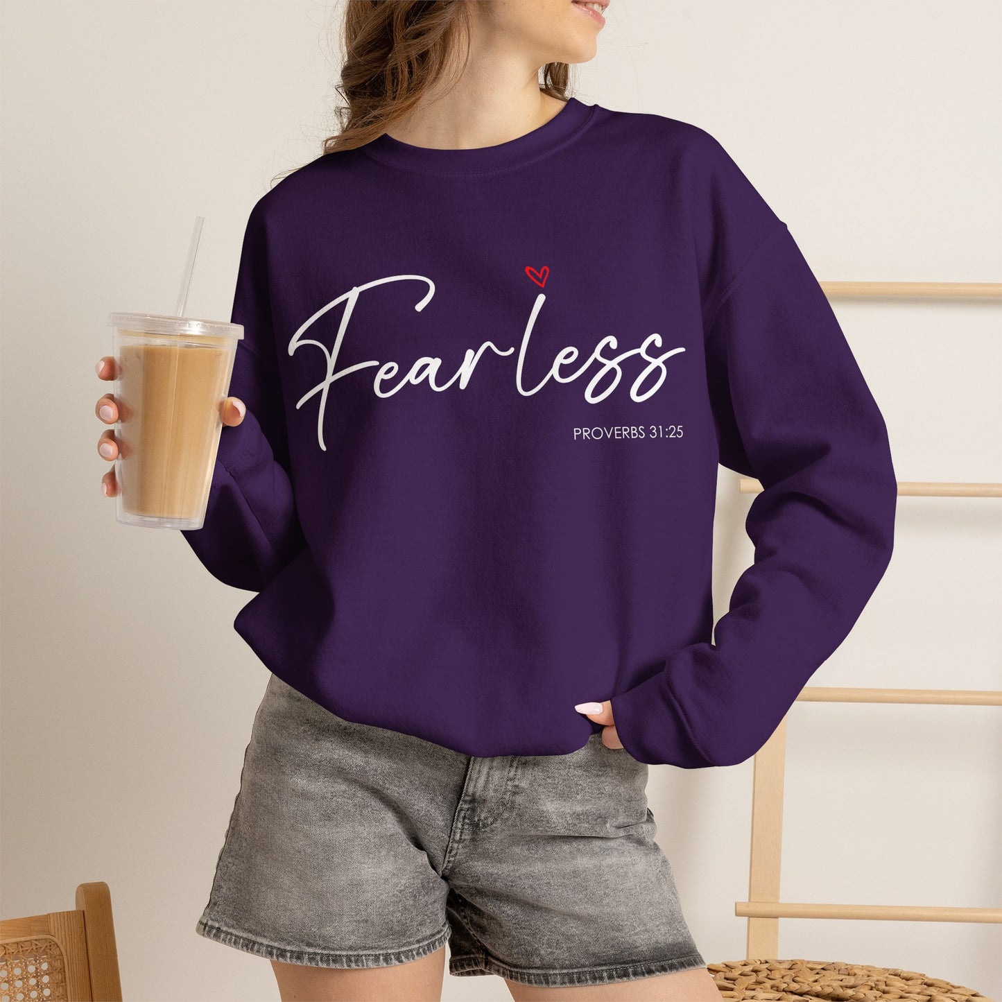 "Fearless" Inspirational Crewneck Sweatshirt — (Proverbs 31)
