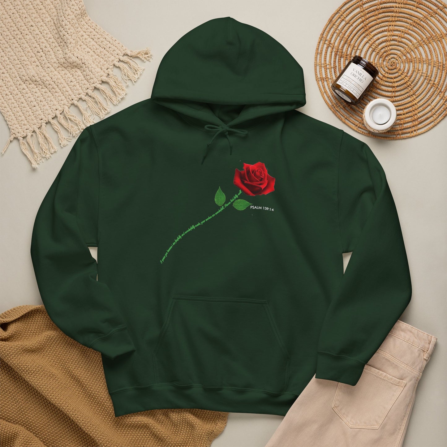 "Fearfully and Wonderfully Made" Rose Graphic Pullover Hoodie