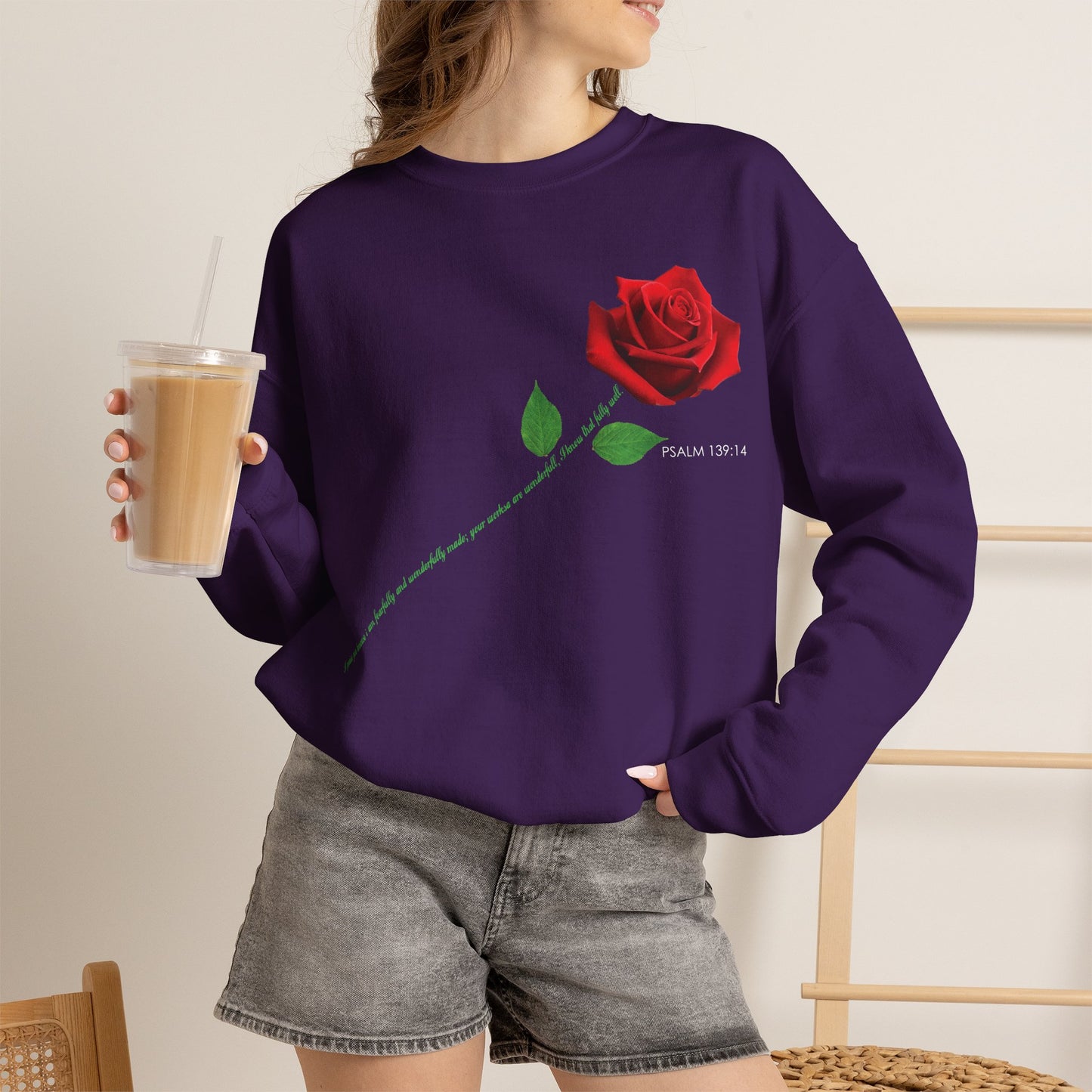 "Fearfully and Wonderfully Made" Rose Crewneck Sweatshirt