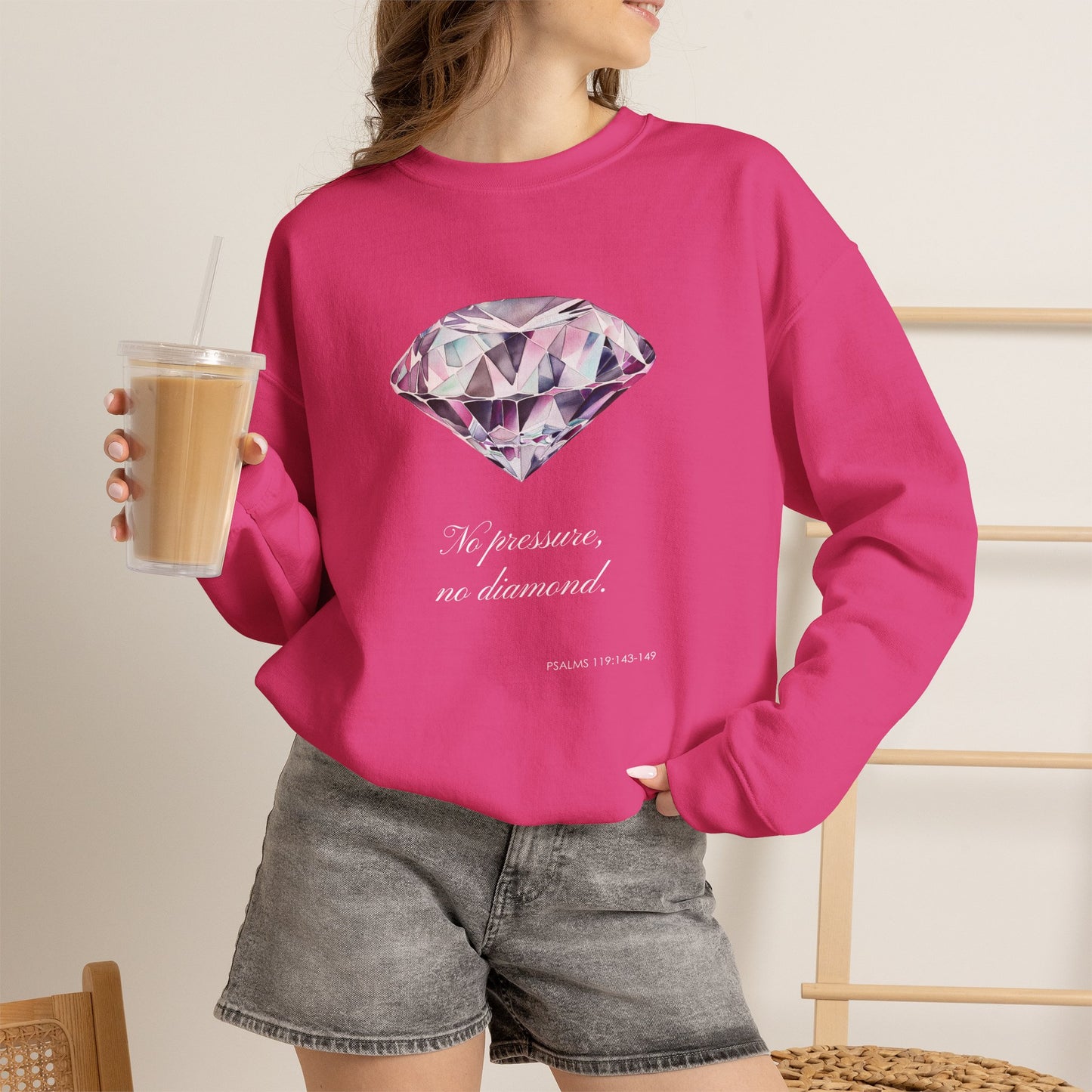 "No Pressure, No Diamond" Inspirational Crewneck Sweatshirt