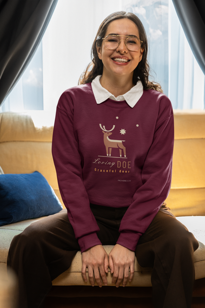 "Loving Doe Graceful Deer" Women's Inspirational Crewneck Sweatshirt