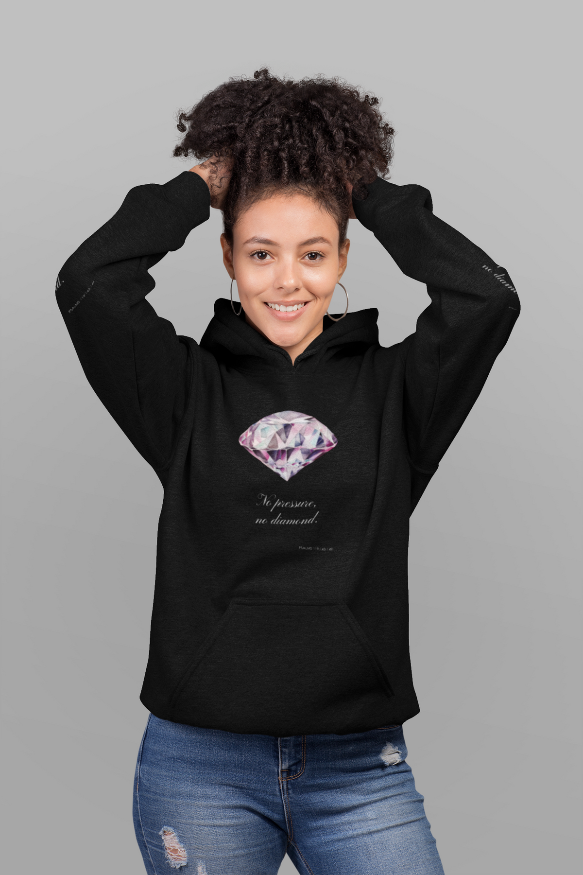 "No pressure, no Diamond" Inspirational Graphic Pullover Hoodie