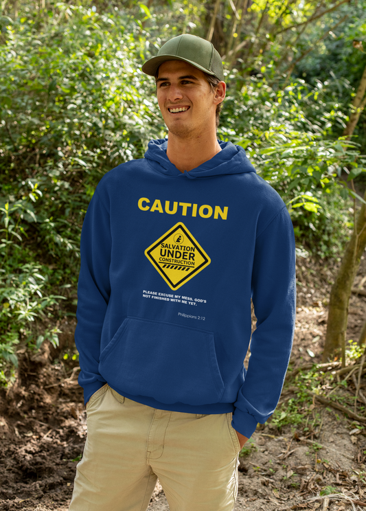 "Caution Salvation Under Construction" Graphic Pullover Hoodie