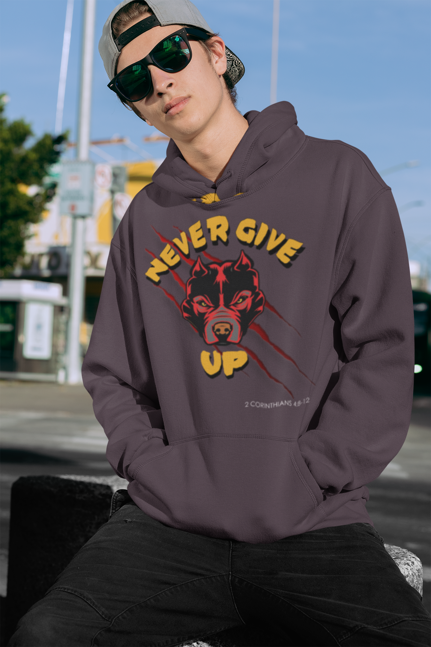 "Never Give Up" Hoodie Men's Motivational Graphic Hooded Sweatshirt