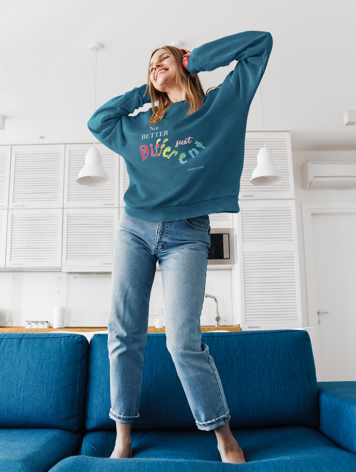 "Not Better, Just Different" Colorful Affirmative Crewneck Sweatshirt